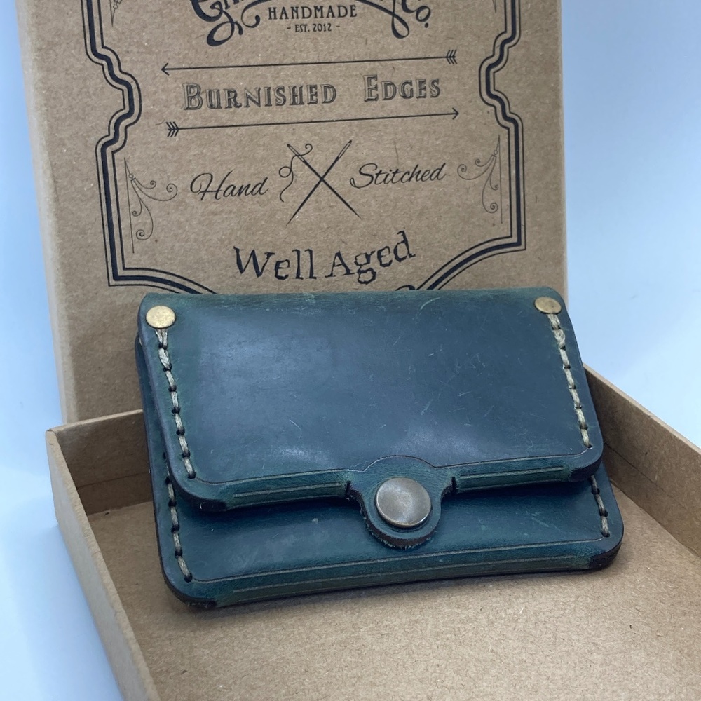 Galen Leather No. 38 Handmade Minimal Wallet - Crazy Horse Forest Green